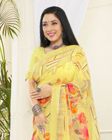 Vishal Prints Pastel Yellow Printed Georgette Saree With Border