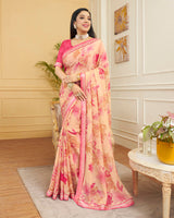Vishal Prints Pastel Orange Printed Chiffon Saree With Border