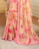 Vishal Prints Pastel Orange Printed Chiffon Saree With Border