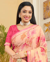 Vishal Prints Pastel Orange Printed Chiffon Saree With Border