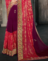Vishal Prints Wine And Cherry Red Georgette Saree With Foil Print And Jari Border