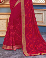 Vishal Prints Burgundy Chiffon Saree With Embroidery Work