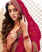 Vishal Prints Burgundy Chiffon Saree With Embroidery Work