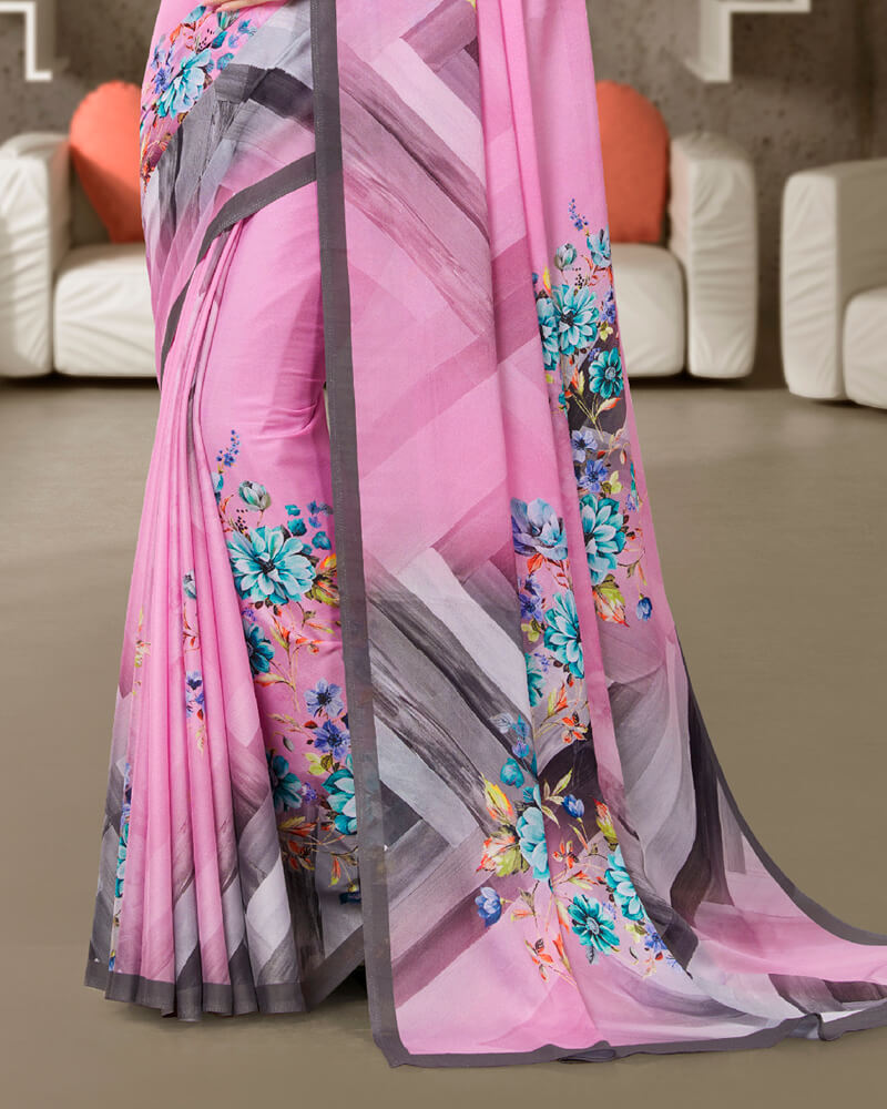 Vishal Prints Pink Digital Print Crepe Saree