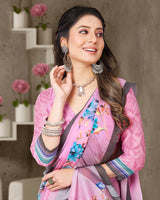 Vishal Prints Pink Digital Print Crepe Saree