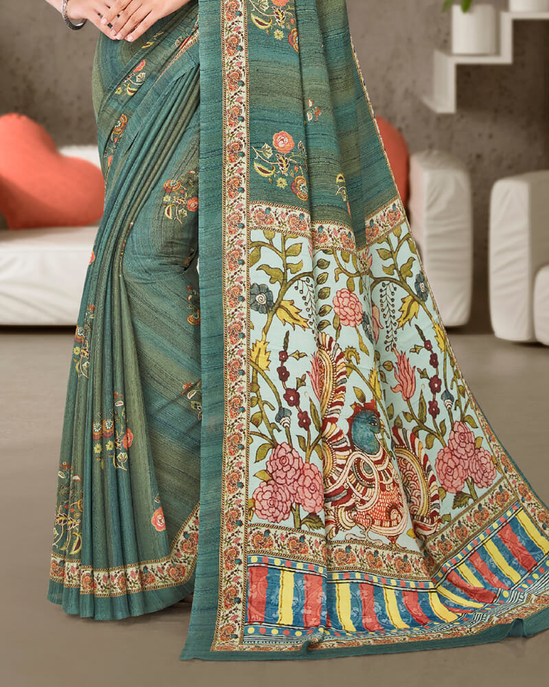 Vishal Prints Teal Green Digital Print Crepe Saree