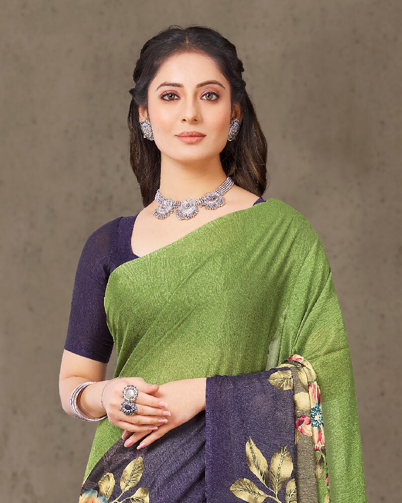 Vishal Prints Olive Yellow Digital Print Crepe Saree