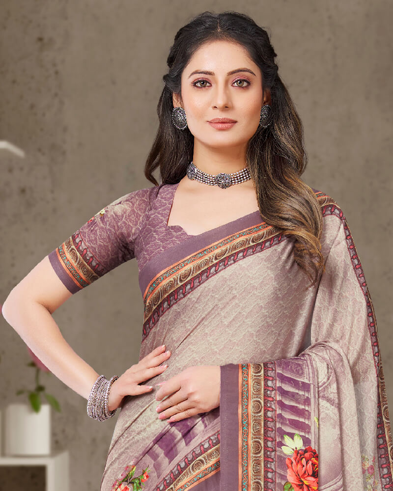 Vishal Prints Light Mauve Digital Print Crepe Saree