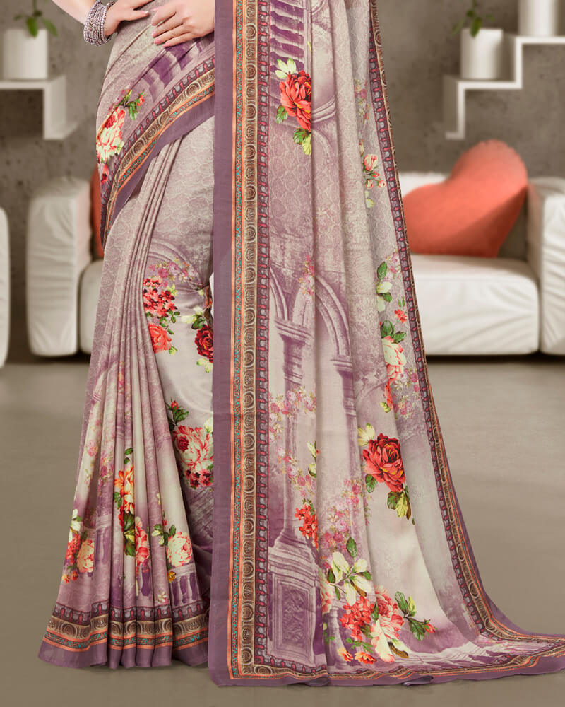 Vishal Prints Light Mauve Digital Print Crepe Saree