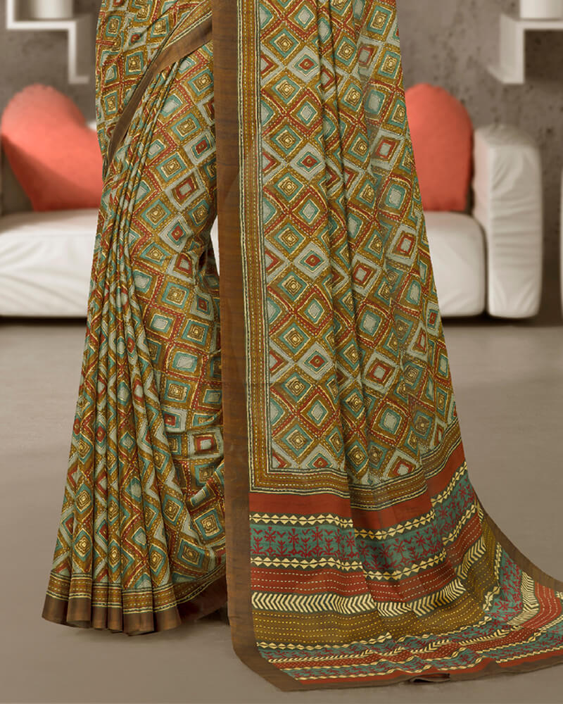 Vishal Prints Lime Green Digital Print Crepe Saree