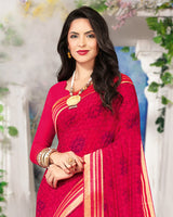 Vishal Prints Red Georgette Saree With Satin Border