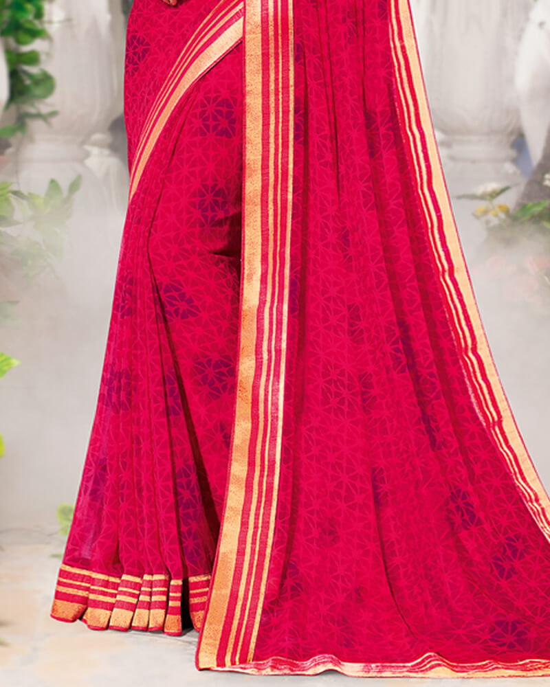 Vishal Prints Red Georgette Saree With Satin Border