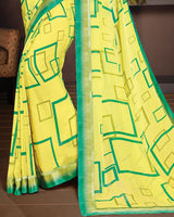Vishal Prints Yellow And Rama Green Georgette Saree With Pashmina Border