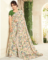 Vishal Prints Cream Chiffon Saree With Border