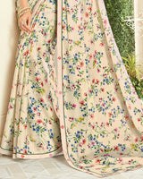 Vishal Prints Cream Chiffon Saree With Border