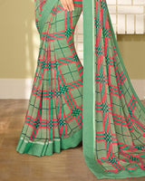 Vishal Prints Pista Green Georgette Saree With Border