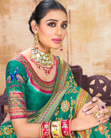 Vishal Prints Teal Green Brasso Saree With Foil Print And Tassel