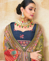 Vishal Prints Light Mehandi Green Brasso Saree With Foil Print And Tassel