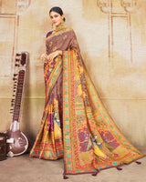 Vishal Prints Light Mauve Brasso Saree With Foil Print And Tassel