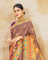 Vishal Prints Light Mauve Brasso Saree With Foil Print And Tassel