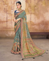 Vishal Prints Pastel Teal Green Brasso Saree With Foil Print And Tassel