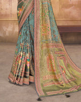 Vishal Prints Pastel Teal Green Brasso Saree With Foil Print And Tassel