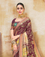 Vishal Prints Maroon Brasso Saree With Foil Print And Tassel