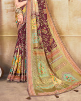 Vishal Prints Maroon Brasso Saree With Foil Print And Tassel