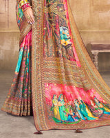 Vishal Prints Pastel Red Brasso Saree With Foil Print And Tassel