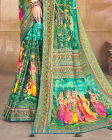 Vishal Prints Aqua Green Brasso Saree With Foil Print And Tassel