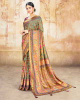 Vishal Prints Mist Green Brasso Saree With Foil Print And Tassel