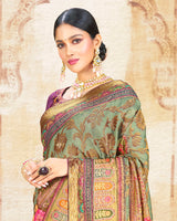 Vishal Prints Mist Green Brasso Saree With Foil Print And Tassel