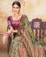 Vishal Prints Mist Green Brasso Saree With Foil Print And Tassel