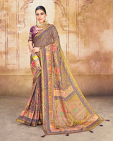 Vishal Prints Light Mauve Brasso Saree With Foil Print And Tassel