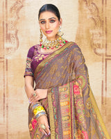 Vishal Prints Light Mauve Brasso Saree With Foil Print And Tassel