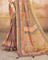 Vishal Prints Light Mauve Brasso Saree With Foil Print And Tassel