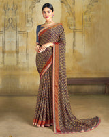 Vishal Prints Pastel Blue Brasso Saree With Zari Piping