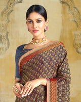 Vishal Prints Pastel Blue Brasso Saree With Zari Piping