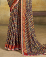 Vishal Prints Pastel Blue Brasso Saree With Zari Piping