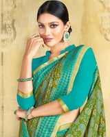 Vishal Prints Olive Green Brasso Saree With Zari Piping