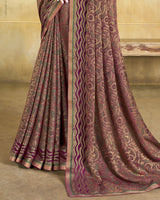 Vishal Prints Wine Brasso Saree With Zari Piping