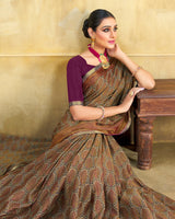 Vishal Prints Wine Brasso Saree With Zari Piping