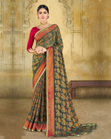 Vishal Prints Deep Sea Green Brasso Saree With Zari Piping
