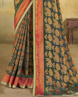 Vishal Prints Deep Sea Green Brasso Saree With Zari Piping
