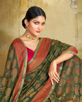Vishal Prints Deep Sea Green Brasso Saree With Zari Piping