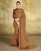 Vishal Prints Moss Green Brasso Saree With Zari Piping