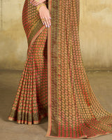 Vishal Prints Moss Green Brasso Saree With Zari Piping