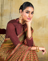 Vishal Prints Moss Green Brasso Saree With Zari Piping