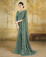 Vishal Prints Pastel Teal Green Brasso Saree With Zari Piping