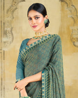 Vishal Prints Pastel Teal Green Brasso Saree With Zari Piping